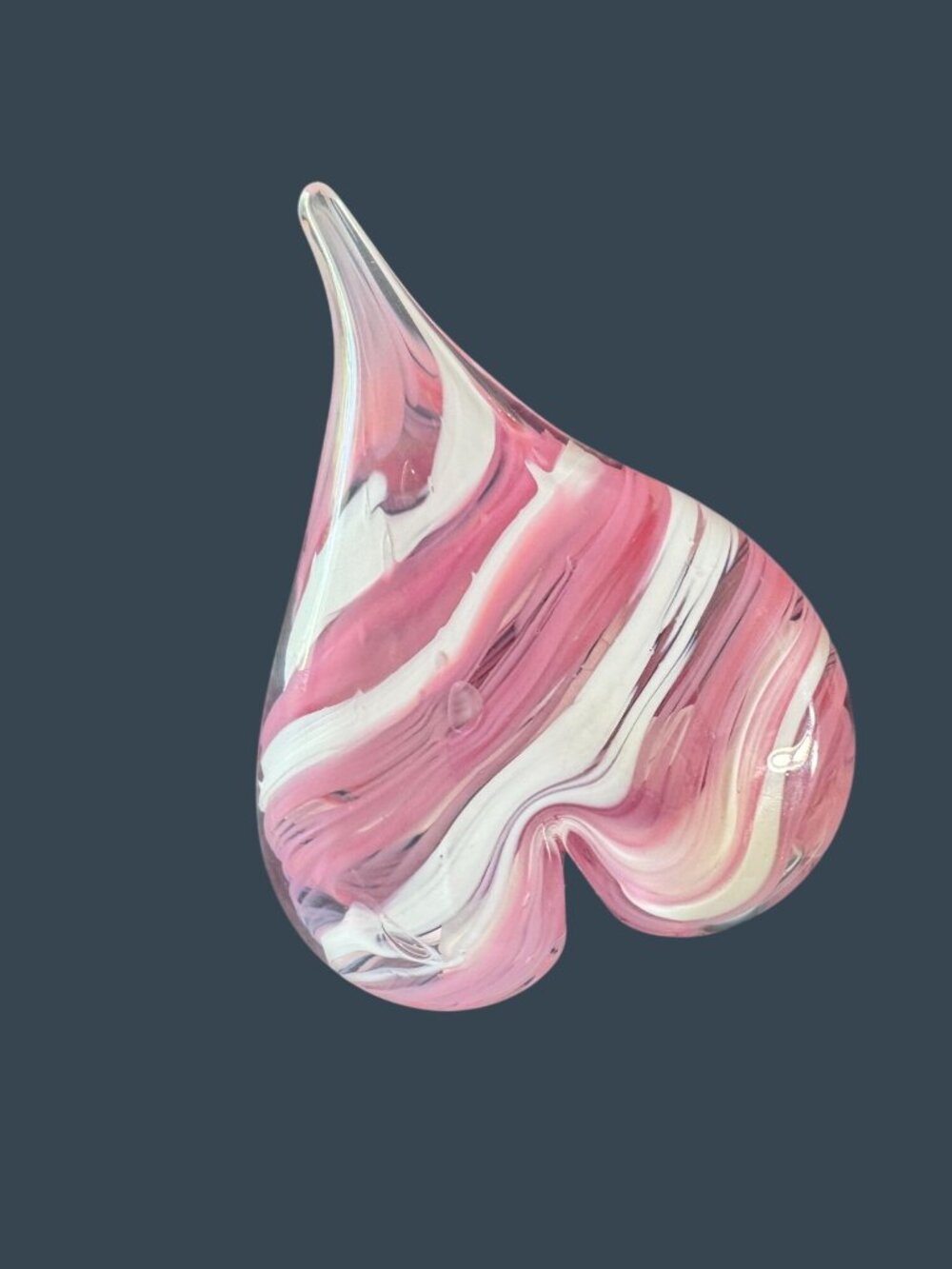 Pink White Swirl Art Glass Heart Paperweight Murano Style Valentine Decor - Picture 3 of 7